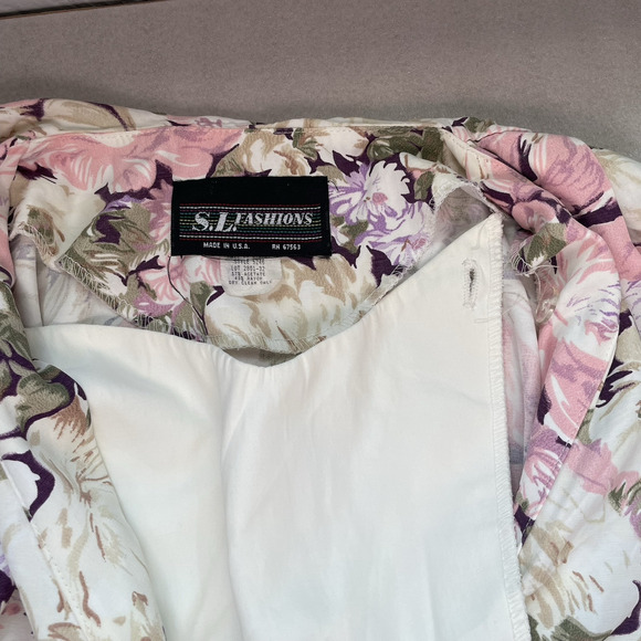 Vintage 80s SL Fashions Dress Women 8 Cream Pink Floral Pastel Cottagecore Fairy - Picture 8 of 12